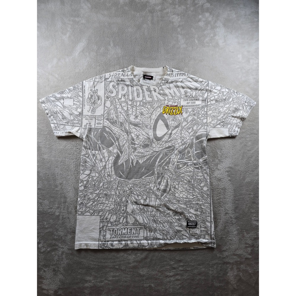 Grizzly Griptape x Marvel Spider-Man T-Shirt Mens L Fit M Comic All Over Print